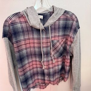Pink Plaid Cropped Hoodie Sweater